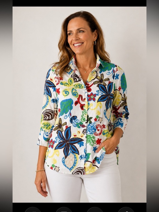 Chico's Tops - Chico’s Size 1(8/M) Lightweight 100% Cotton Floral Button-Up Blouse Colorful